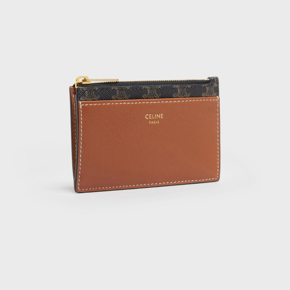 CELINE Zipped cardholder in TRIOMPHE canvas and lambskin - NEW